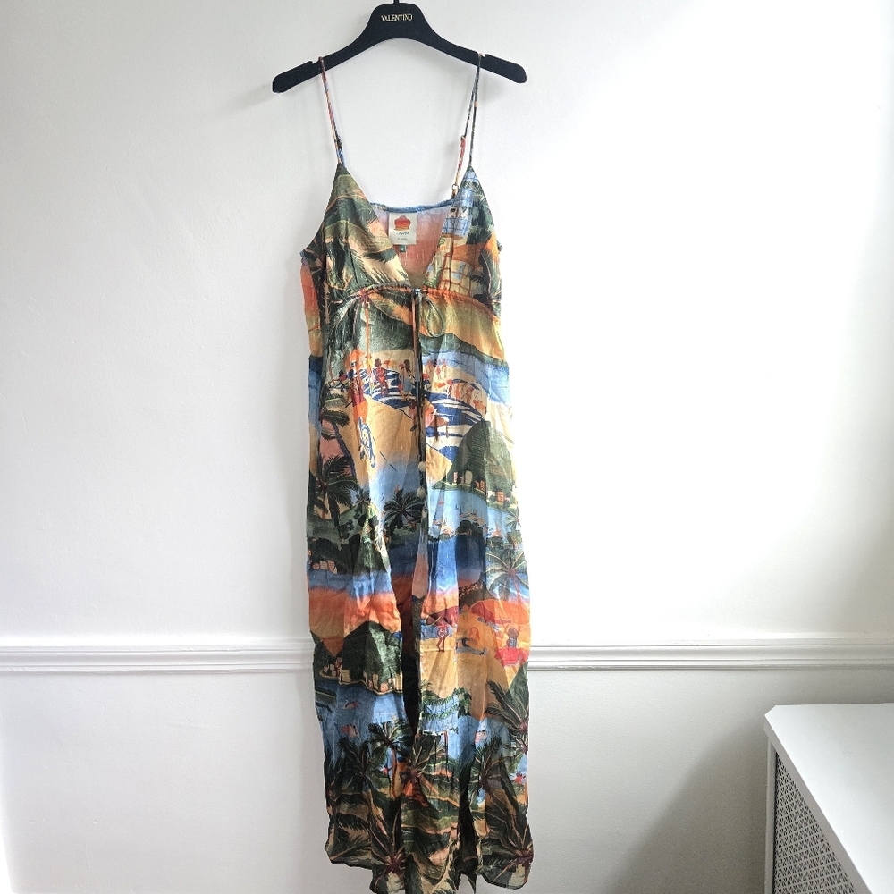 New Farm Rio Carioca Metallic Stripe Swim Beach Cover-Up Maxi Dress Medium NWT - Picture 10 of 12